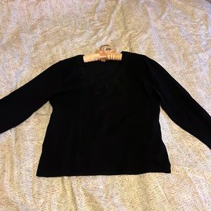 Vintage V Neck Black Sweater with Black Beading
